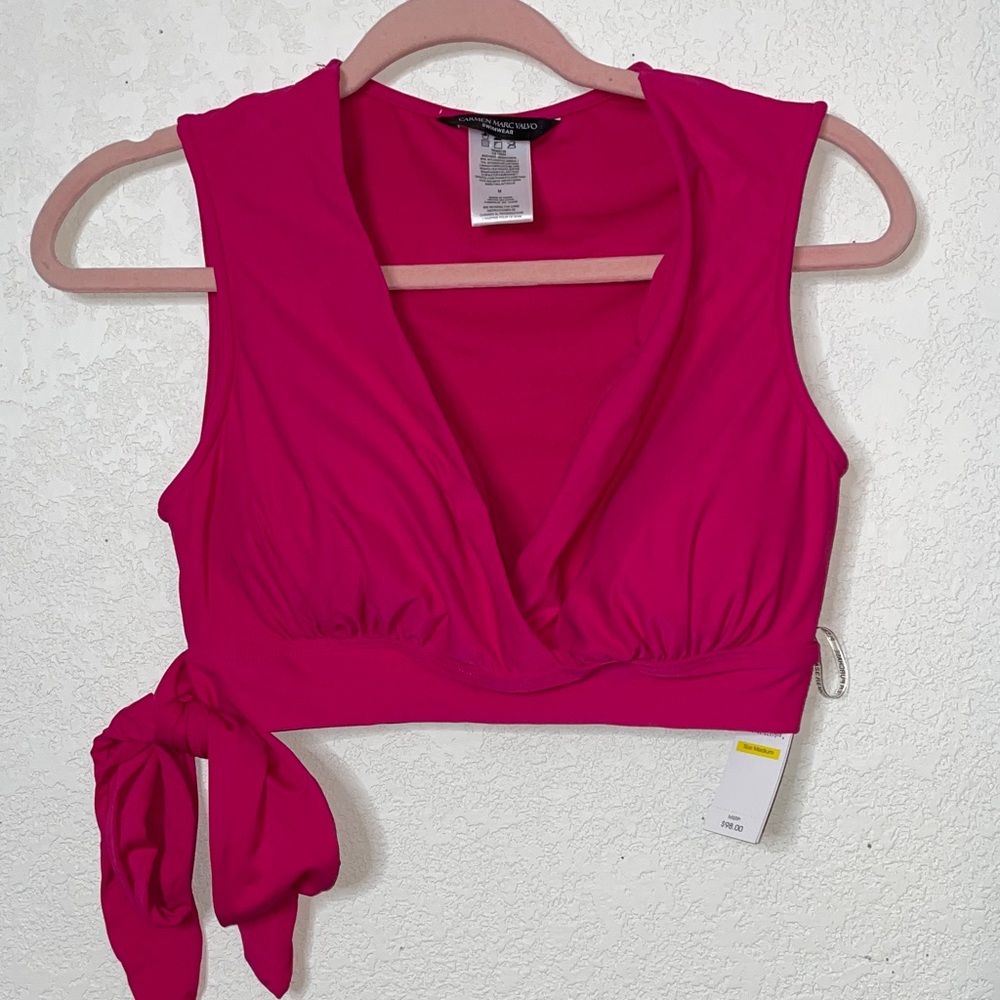 Carmen Marc Valvo cap sleeve side tie bikini top NWT SIZE M - Picture 2 of 4